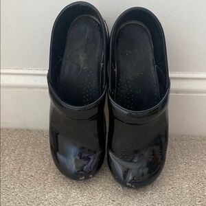 Dansko Black Patent Leather Mules